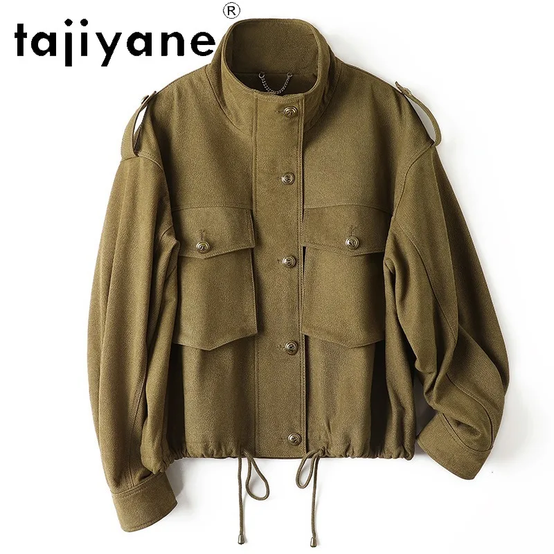 TAJIYANE Genuine Leather Jacket Women Batwing Sleeve Outerwear Matte Sheepskin Leather Coat Cargo Jackets Streetwear Jaqueta