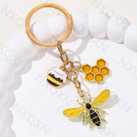 Cartoon Cute Honeybee Honeycomb Peak Honey Jar Enamel Keychain Classic Flying Insect Key Ring For Women Men Handmade Jewelry