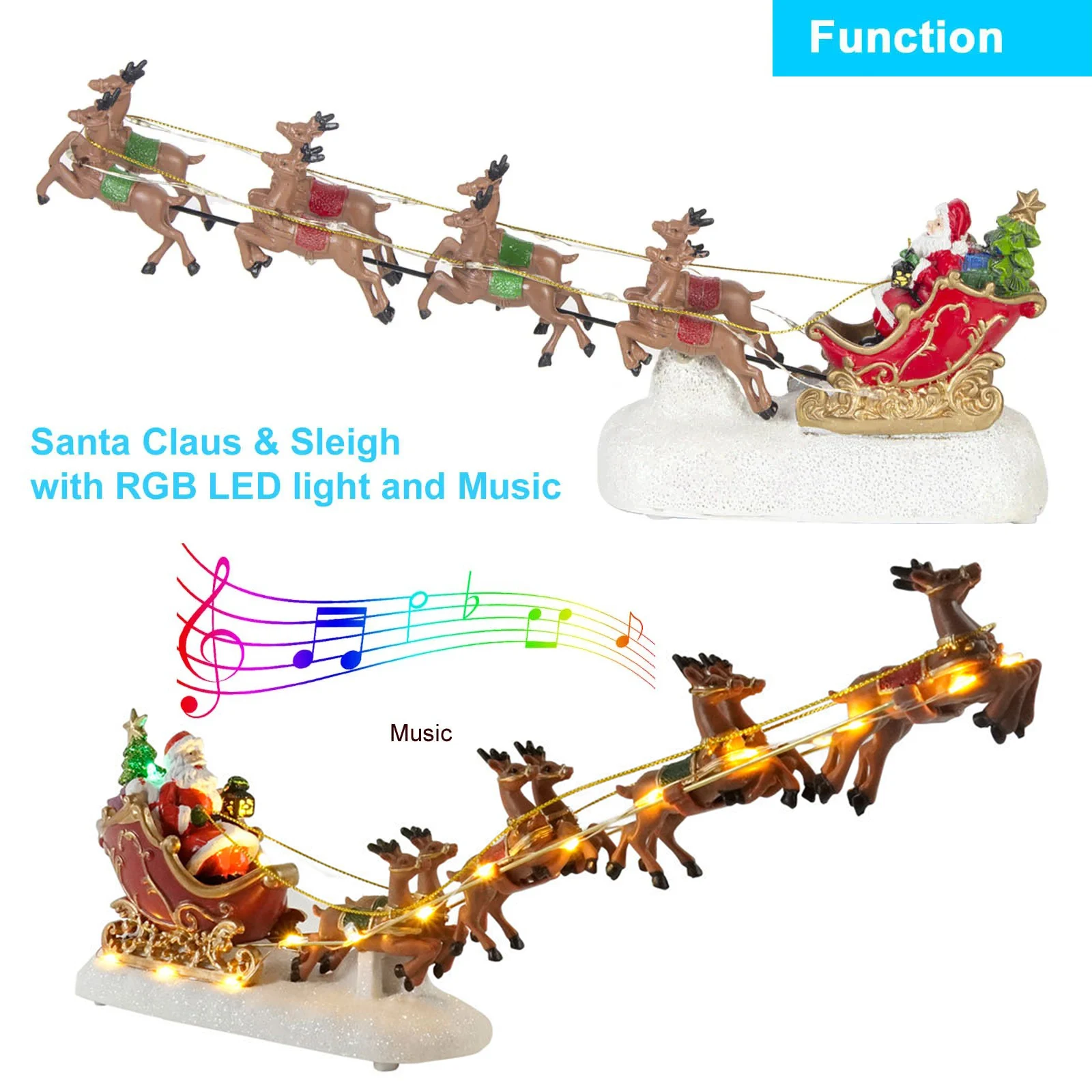 

Christmas Santa Claus Sleigh and Reindeer Figurine LED Light Up Christmas Reindeer Car Holiday Ornament Christmas Decorations