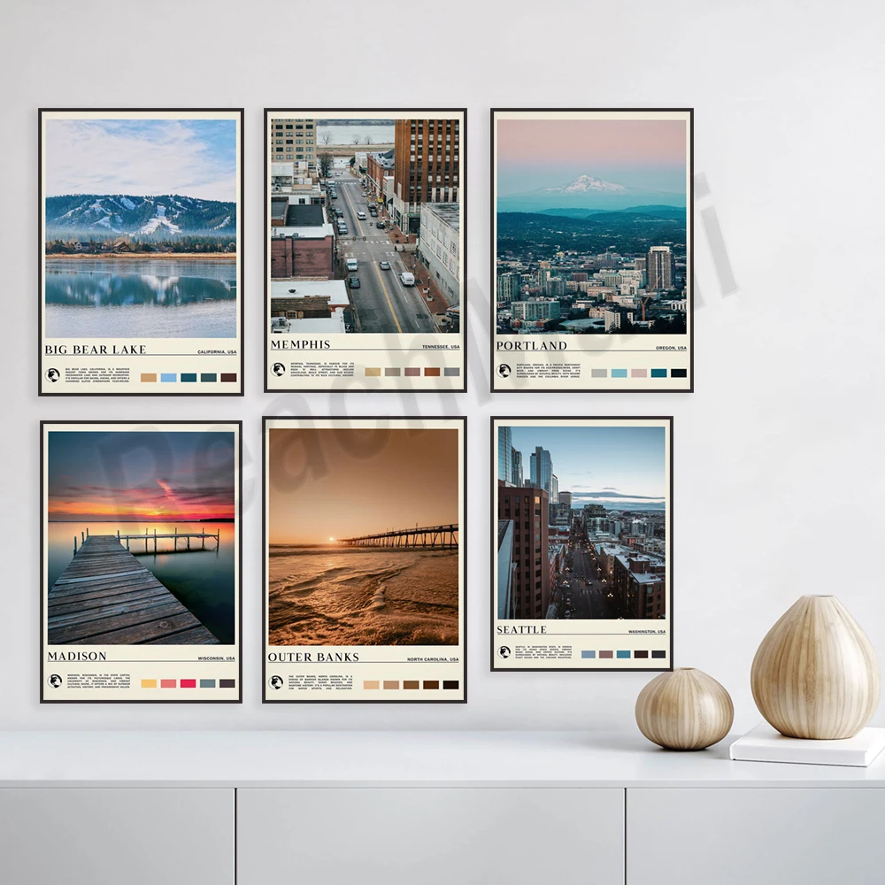 بورتلاند، ممفيس، تينيسي، ويسكونسن، لويزيانا، كارولينا الشمالية، ويلمينغتون، بحيرة الدب الكبير، سياتل، ملصق سفر واشنطن #3