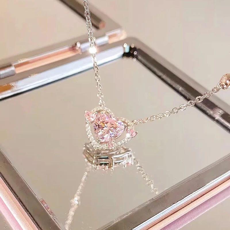 Neue 925 Sterling Silber Luxus Zirkon Süße Herz Anhänger Halsketten Für Frauen Designer Schmuck Geschenk Weiblichen Schmuck Kostenloser Versand – Detail 5