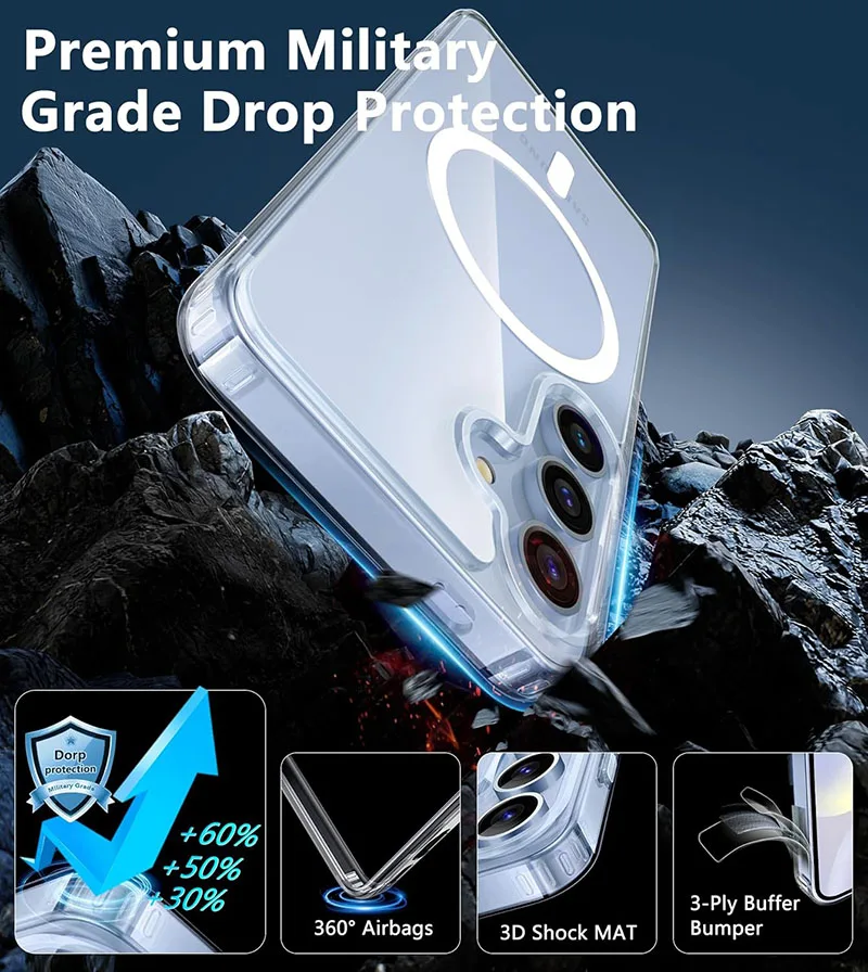 Hybrid Hard Shockproof Case For Samsung Galaxy S24 S23 S22 S21 Ultra FE Plus Strong Magnetic Magsafe Cover Clear Soft Shell Thin