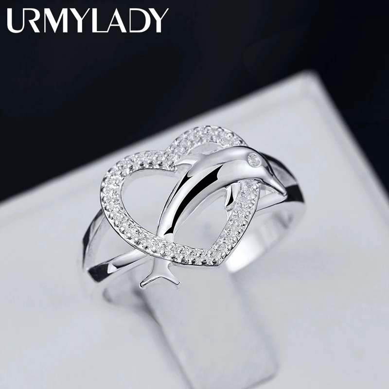 Wysokiej jakości 925 Sterling Silver fine Love delfiny serce pierścionki dla kobiet prezenty dla par Fashion Party biżuteria ślubna