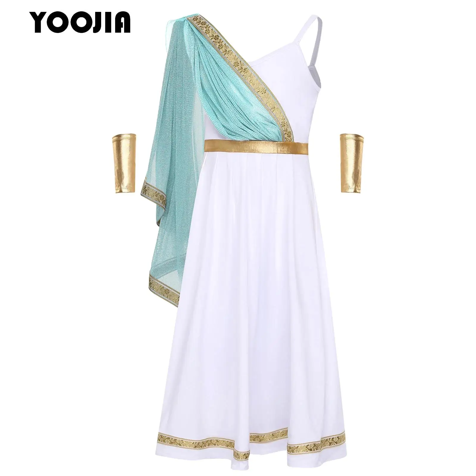 Kids Girls Ancient Greek Toga Costume Halloween Athena Goddesses Greece Roman Princess Sleeveless Asymmetrical Cape Dress Robes