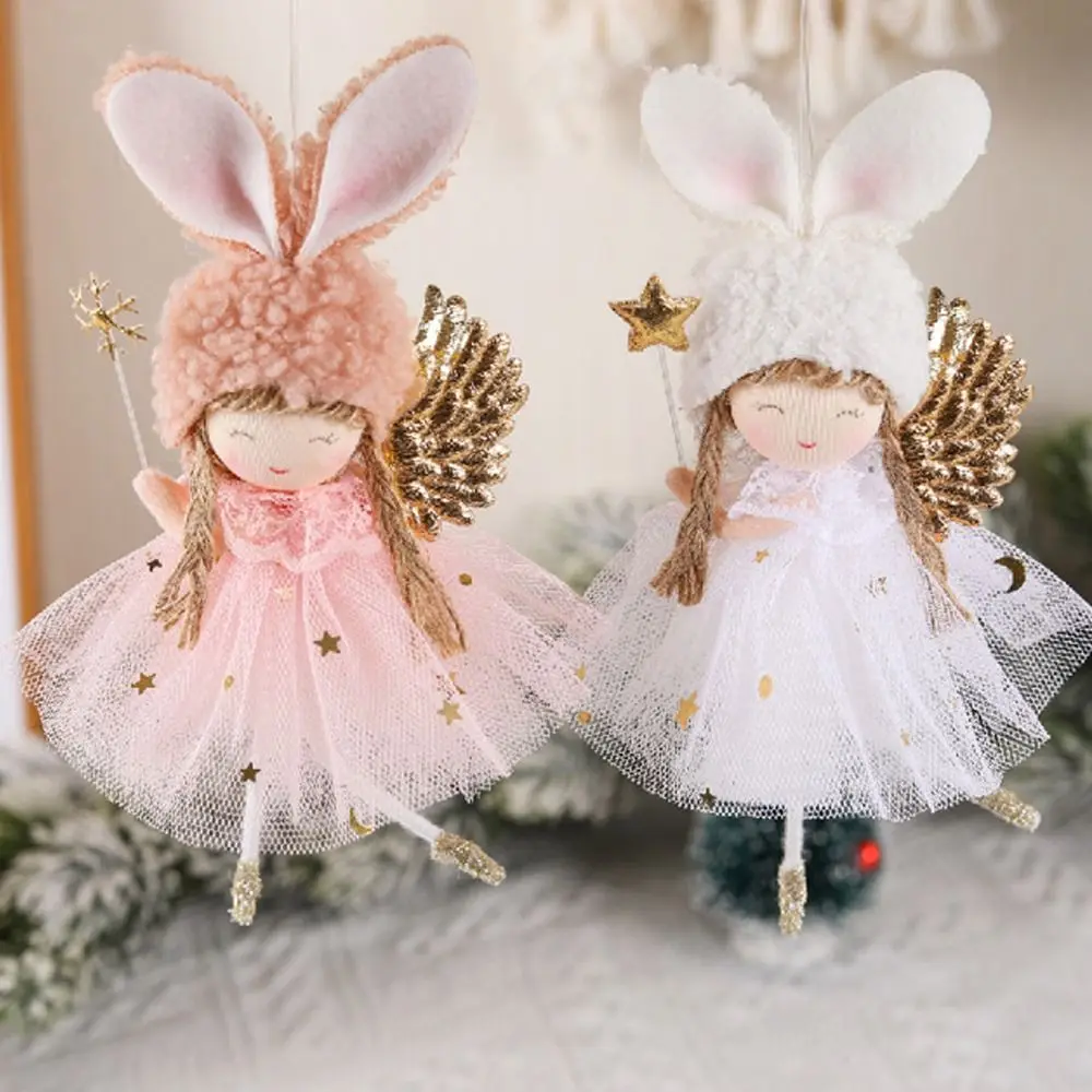 Cartoon Christmas Rabbit Ears Angel Dolls Festival Handmade Angel Girl Hanging Pendant Cute Christmas Tree Decoration