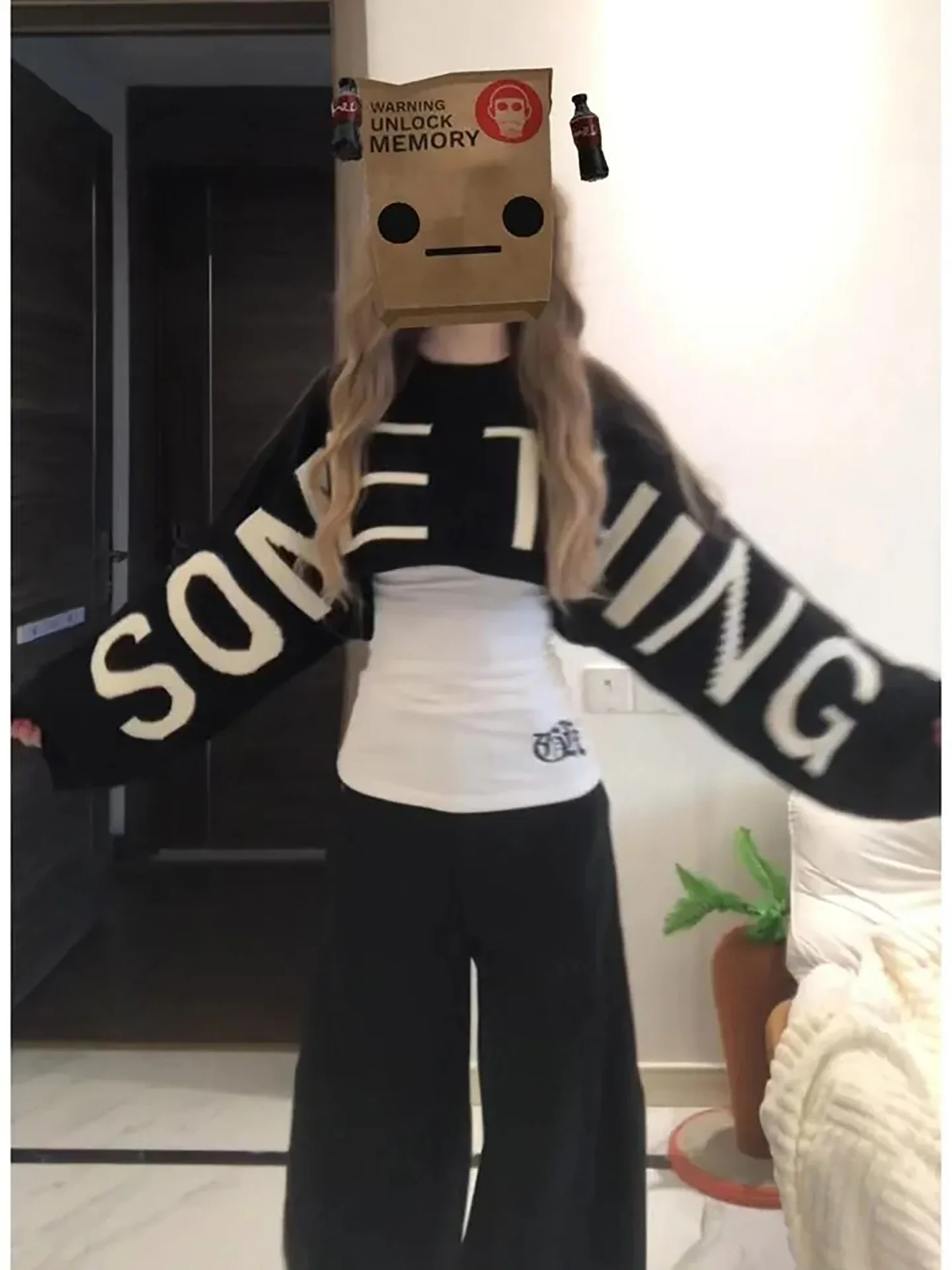 

Сексуальный свободный крой, вязаный свитер, женский базовый слой, весна 2026, новинка, повседневная одежда с буквенным узором