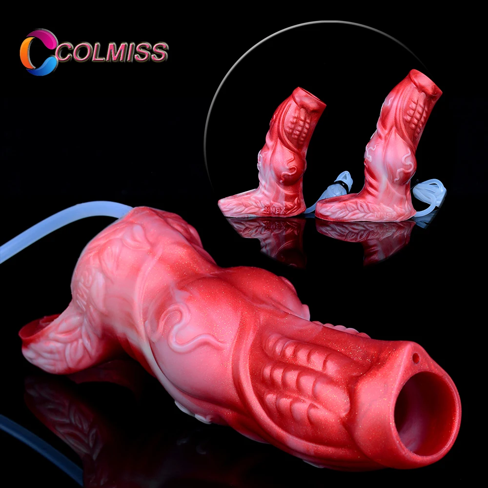 

COLMISS Reusable Penis Sleeve With Squirting Function Dick Erection Hollow Dildo Ejaculating Cock Ring Sheath Sex Toys For Men