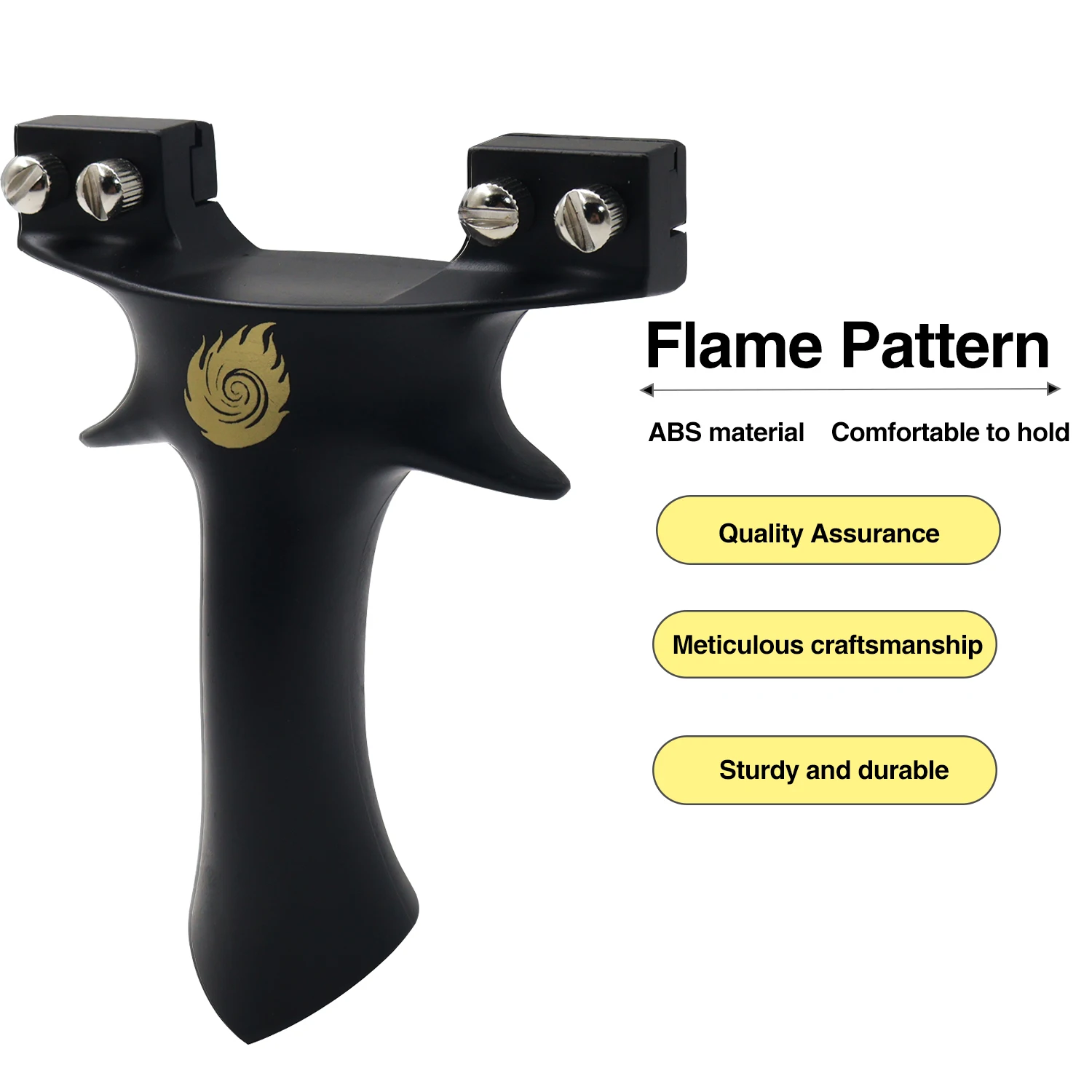 Resin Black Y-Shaped Slingshot Double-Screw Flat Top Clamp Golden Flame Graphic Outdoor Target Practice