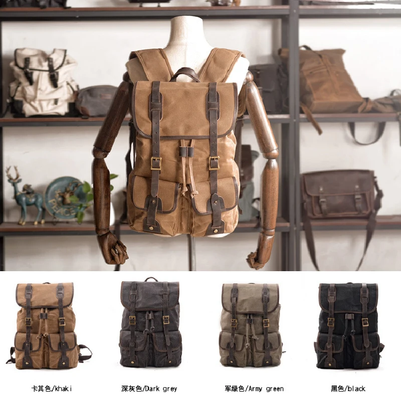 Canvas Backpack Vintage Rucksack Travel Hiking Camping Backpack Waterproof Sport School Daypack Business Backpack Laptop Man