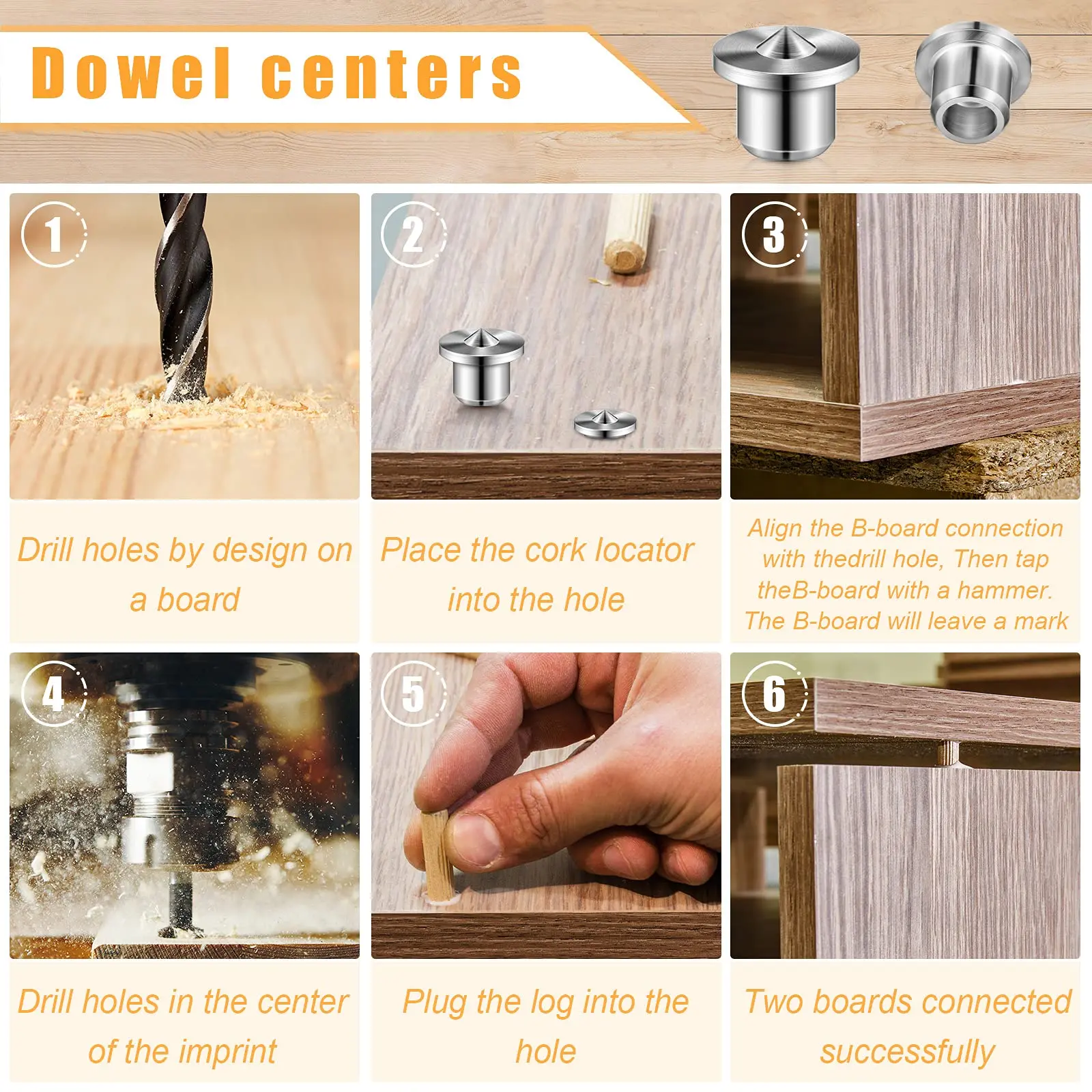 Woodoworking Tools 4Pcs Dowel Tenon Center Set Woodworking Top Locator Roundwood Punch Wooden Furniture Centering Point Drilling