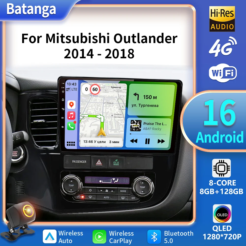 Android16 Video Player Carplay Auto Car Radio For Mitsubishi Outlander 3 GF0W GG0W 2012-2018 Multimedia Stereo 2din Head Unit