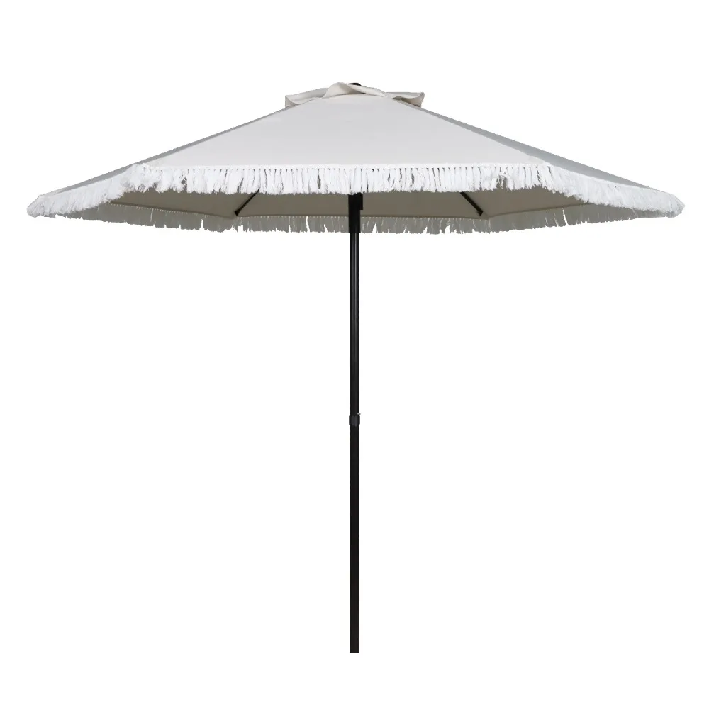 

Better Homes & Gardens Outdoor 7.5' White Ventura Fringe Round Push-up Premium Patio Umbrella with Black Steel Pole HOT