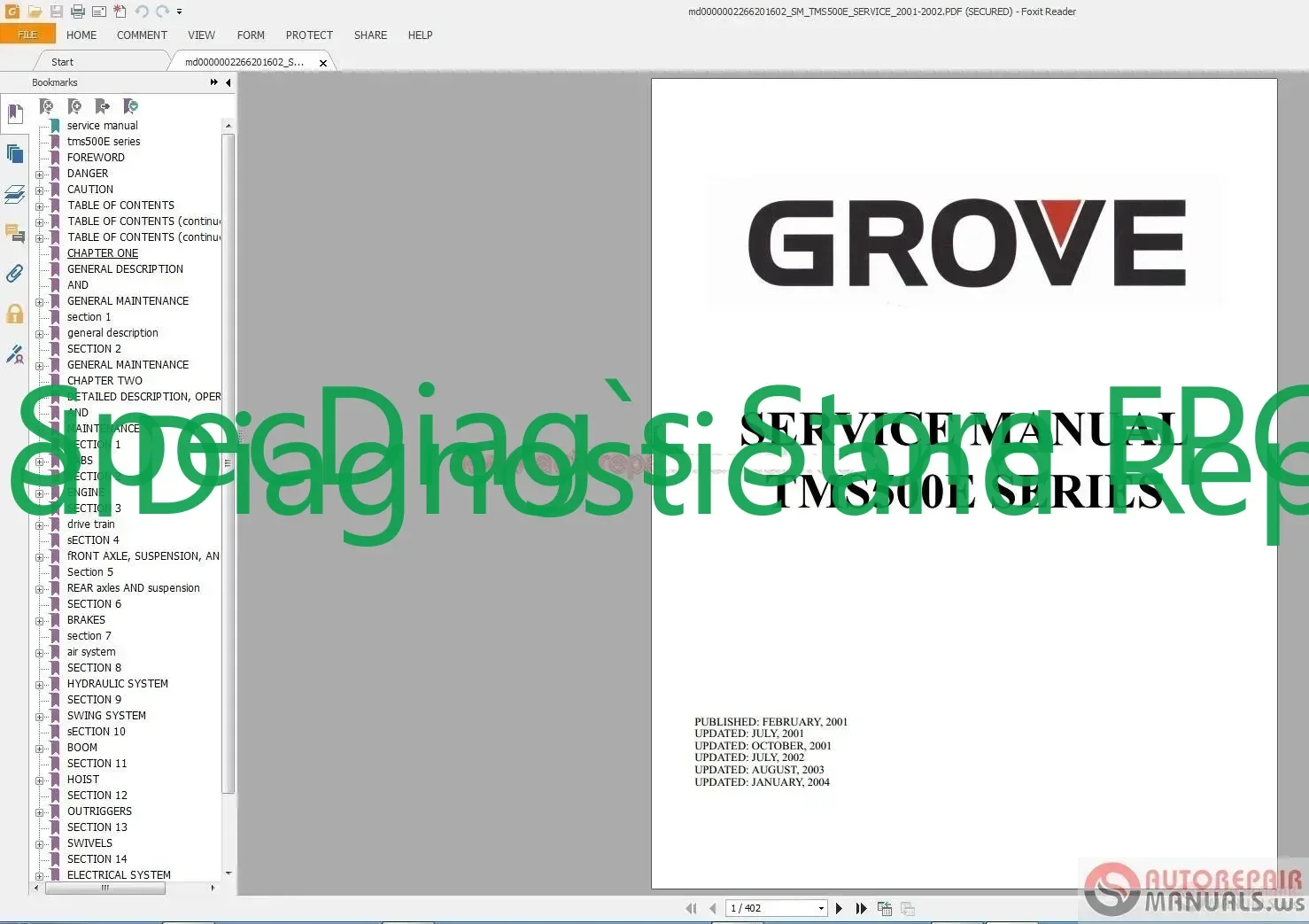 

SpecDiag Grove Crane TMS SERIES ПОЛНЫЙ СЕРВИС РУЧНОЙ