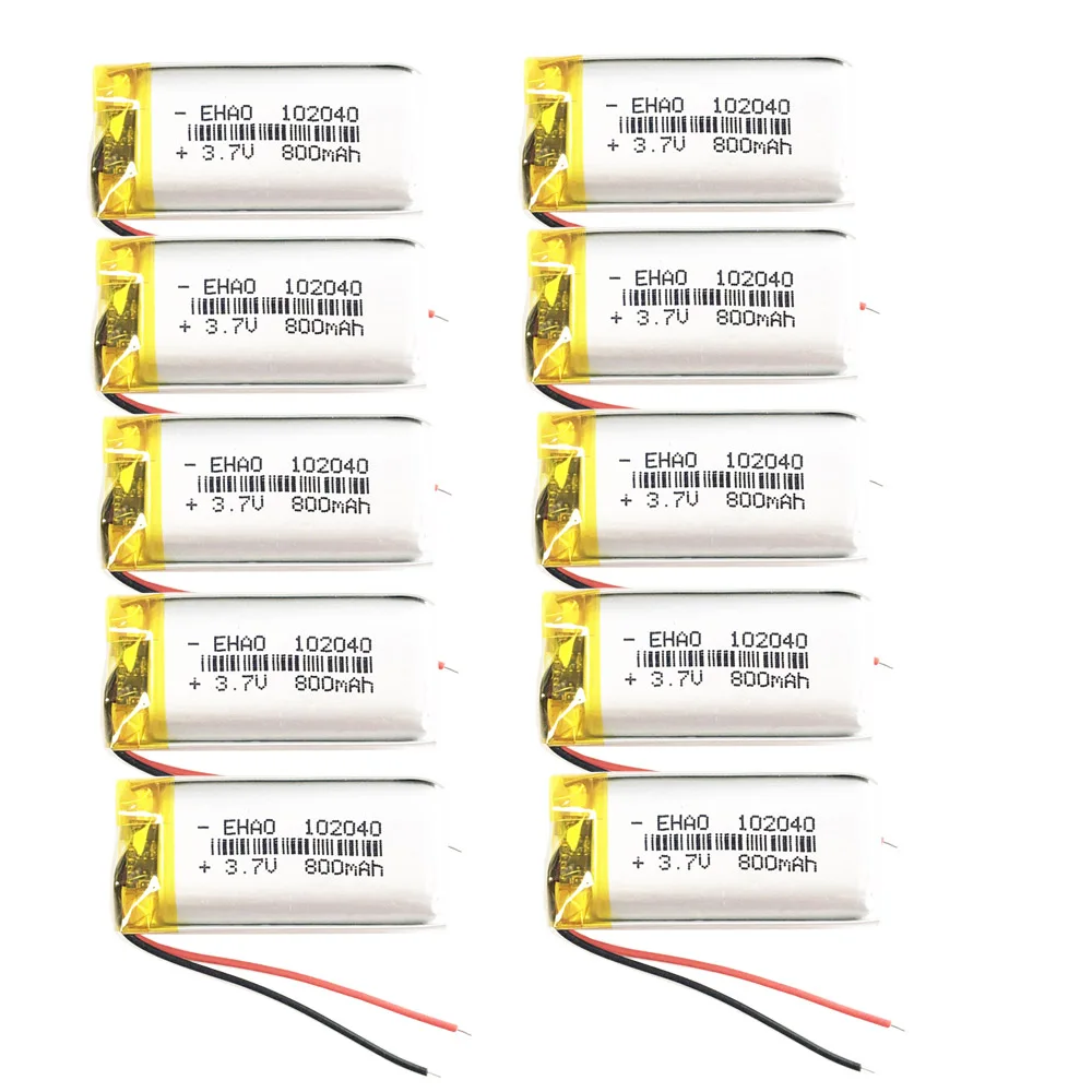 

10 PCS 3.7V 800mAh Lithium Polymer LiPo Rechargeable Battery 102040 For Mp3 PAD DVD E-book Bluetooth Speaker LED Light Recorder