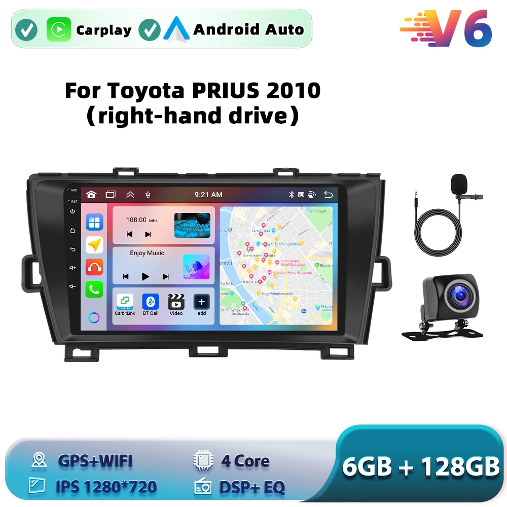 Podofo 6G+128G Android Toyota PRIUS 2010 Car Radio Multimedia Video Player GPS Navi Stereo Carplay Auto Stereo image 3