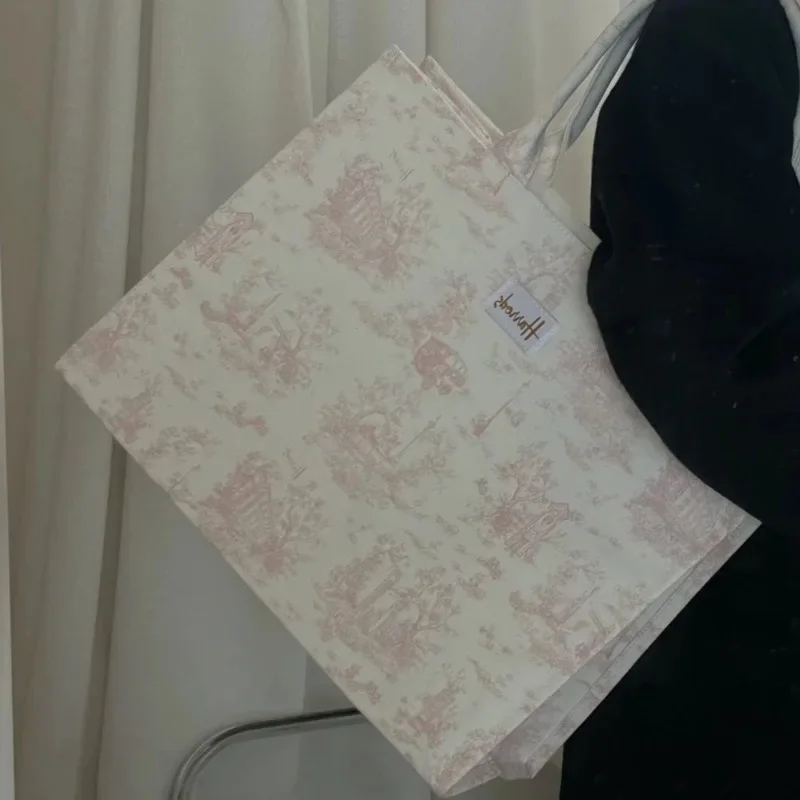 Borsa a mano in tela femminile di moda borsa a tracolla quadrata stampata a fiori per donna grande borsa a tracolla riutilizzabile per lo Shopping