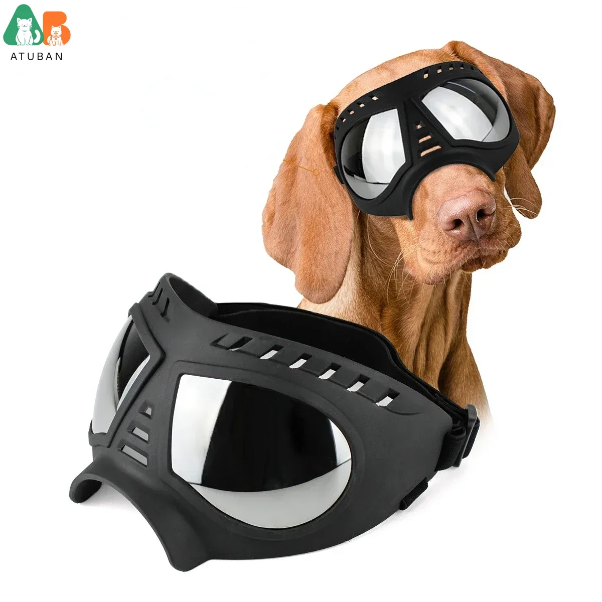 

ATUBAN Soft Dog Goggles UV Protection Sunglasses Large Small-Medium Dogs Windproof Anti-Fog Sport Pet Glasses for Long Snout Dog