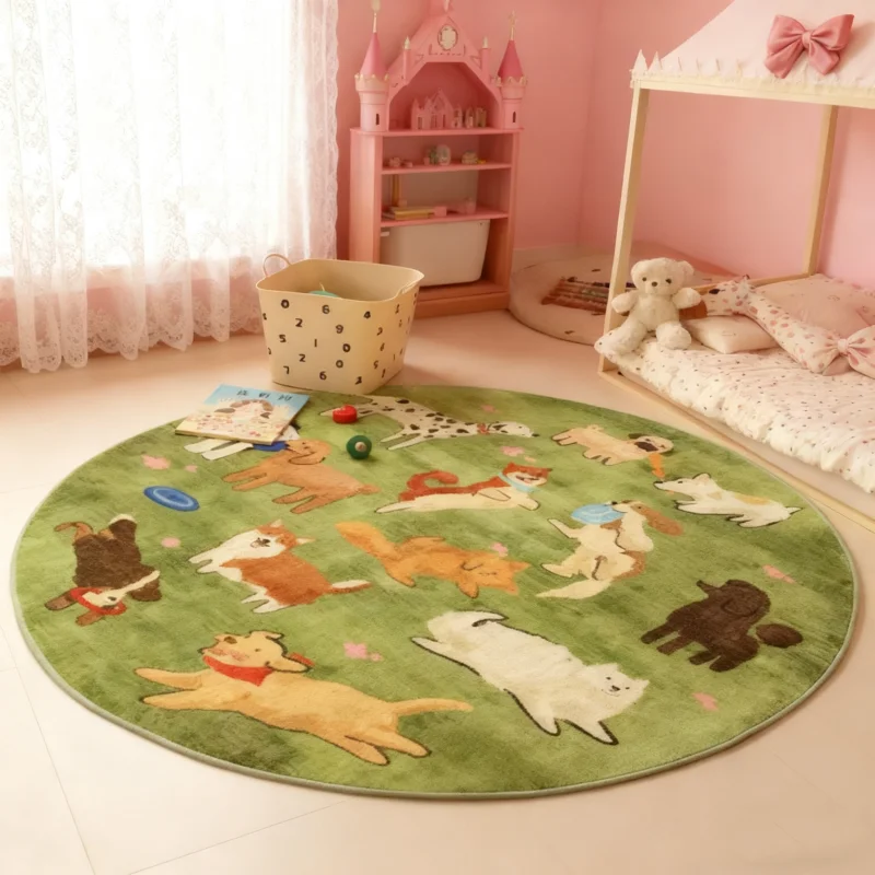 Cartoon Style Bedroom Decor Round Animal Carpet Children's Room Living Room Plush Children‘s Floor Mat Fluffy Soft Rug