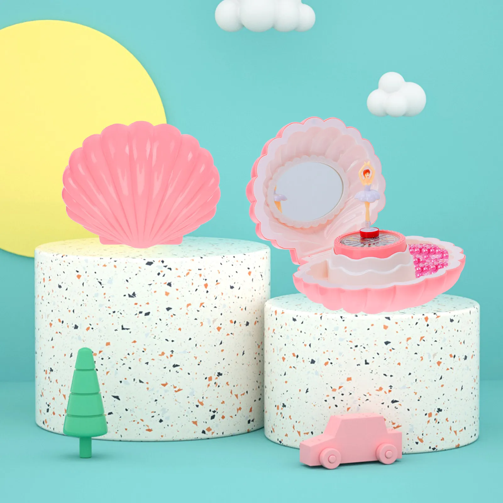 1-個回転シェルオルゴールジュエリーオーガナイザークリアサウンドミニ収納装飾ギフトイヤリング整理ケース用