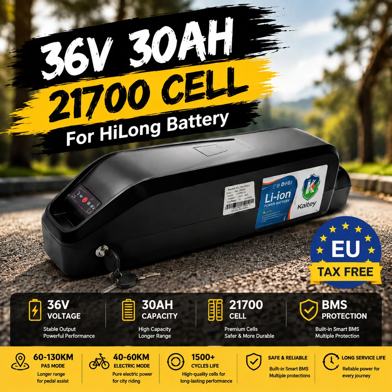 Hochleistungs-36V-48V-30AH-Hailong-E-Bike-Akku, ausgestattet mit 21700-Zellen und einem BMS mit max. 40A-50A, geeignet für 500W 750W 1000W 1500W Elektroroller.