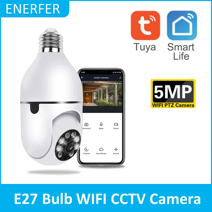 5MP E27 Bulb Tuya IP Camera Tuya Smart Home Indoor WiFi Wireless CCTV Camera Automatic Tracking Home Security Baby Monitor