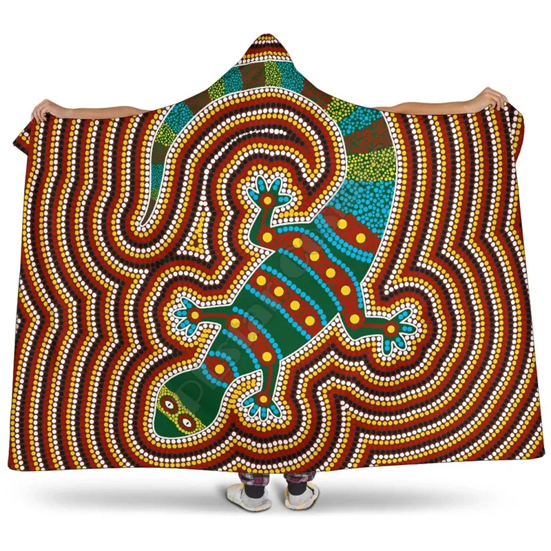 

Australia Aboriginal Hooded Blanket - Lizard Dot Painting Patterns 3D Printed Blanket Wearable Blanket Adults For Kids Blanket