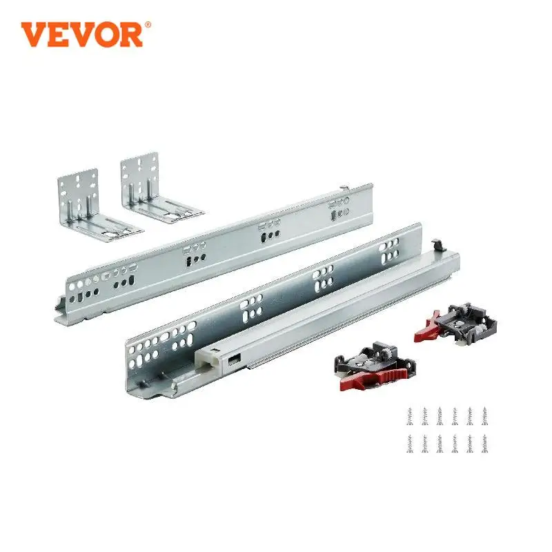 

VEVOR Drawer Bottom Side Mount Rails Heavy Duty Full Ball Bearing Extension Steel Track Soft-Close Noiseless Guide Glides 100Lbs