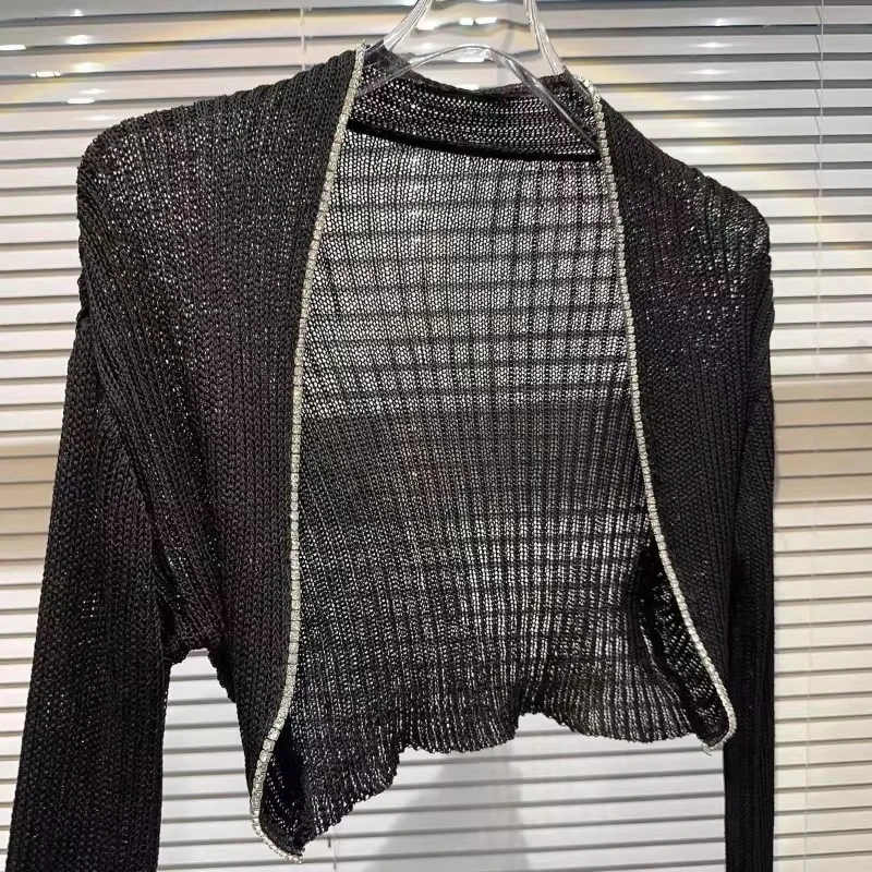 2025 Summer New See Through Cardigan Y2k Long Sleeve Sun Protection Coat Women Simple Slim Fit All-match Knitted Tops