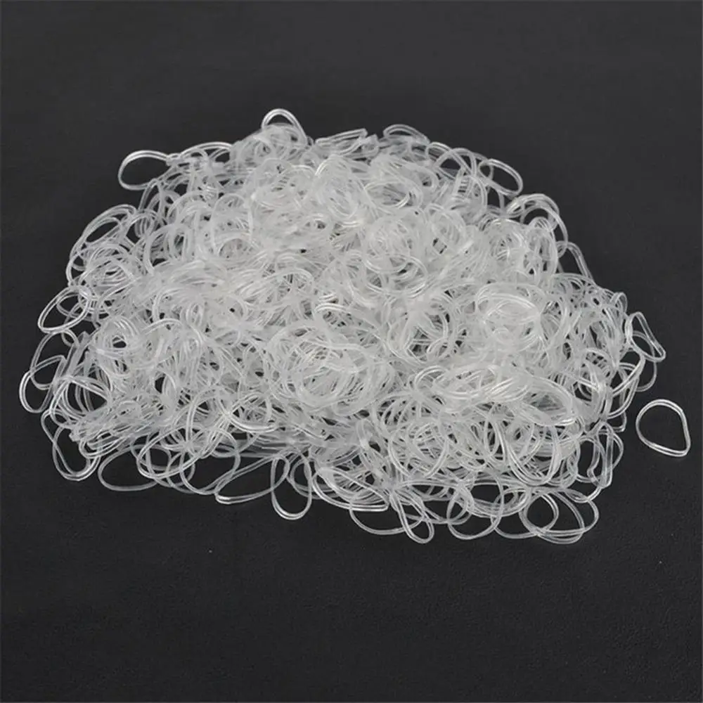 Elastic 500Pcs Disposable Clear Rubber Band Hair Ring Bind Tie Ponytail Holder