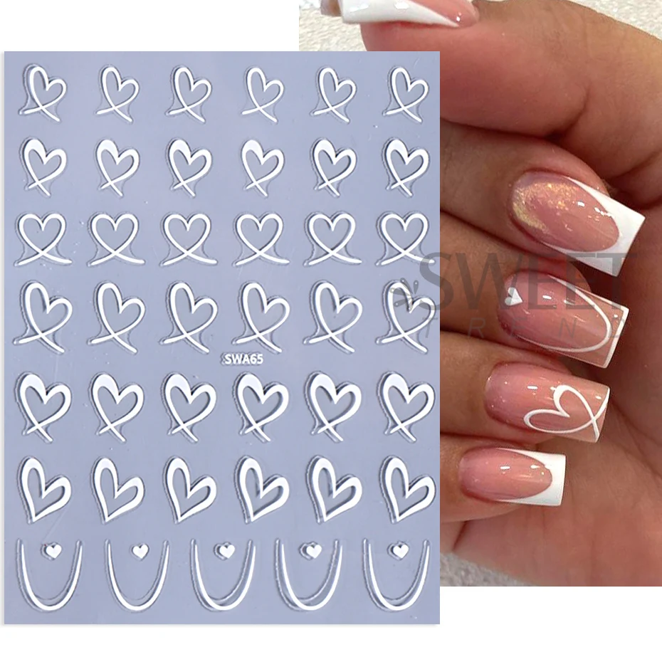 3D Love Heart Nail Stickers Irregular Sweetheart French Stripe Lines Valentines Simple Design DIY Gel Polish Sliders Nail Decor