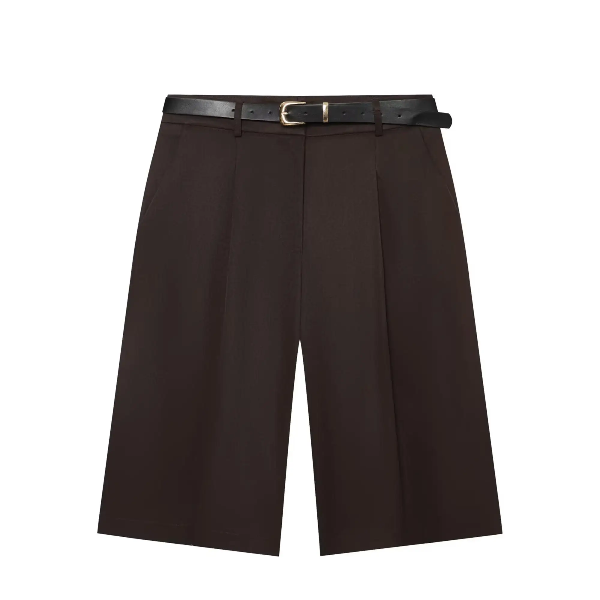 TFMLN Damen-Knielange Hose, schlicht, hohe Taille, Sommer, lässig, weites Bein, gerade Hose mit Gürtel, elegante kurze Damenhose – Detail 13