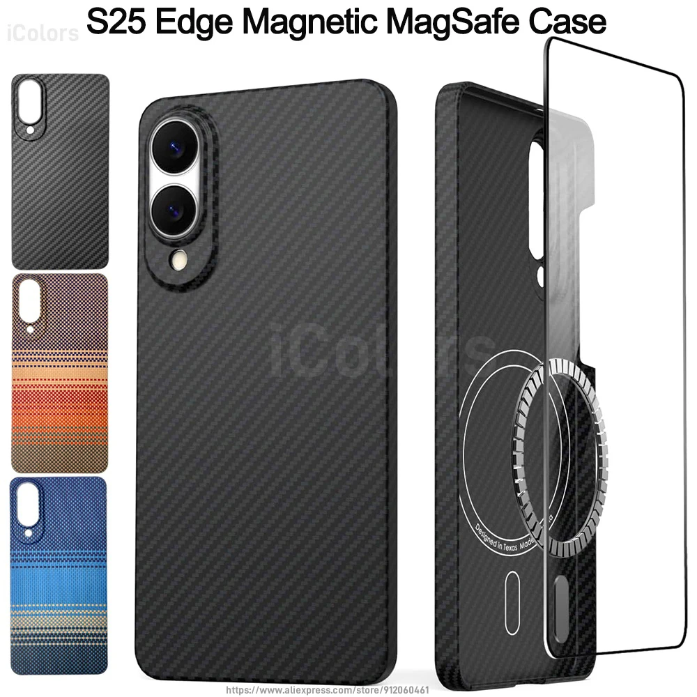 

Чехол из углеродного волокна для Samsung Galaxy S25 Edge, магнитный MagSafe, ультратонкий, легкий, модный, роскошный, модный, легкий