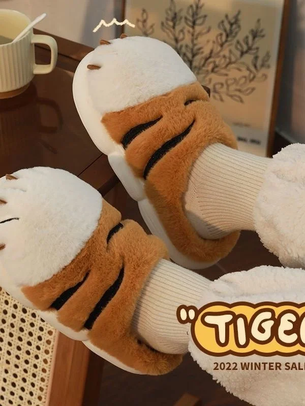 Online Red Slippers Female Winter Cartoon Cute Indoor Home Couple Student Dormitory Non slip Warm Cotton Slippers Male