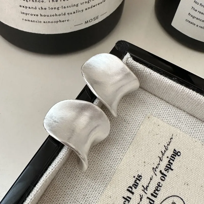 

S925 Sterling Silver Korean Version Saddle Brushed Earrings Korean Style Simple Retro Fashionable Basic Ear Jewelry Wholesale