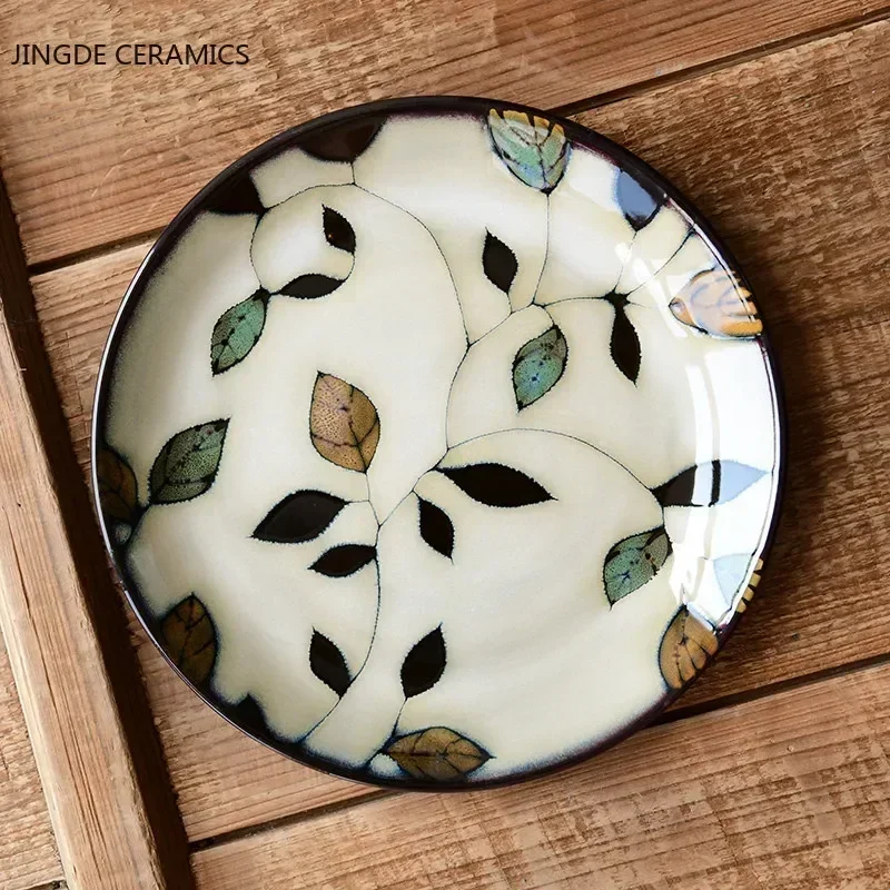 1Pcs Kiln Glaze Hand-painted Flowers Ceramic Plate Tableware Square Plate Steak Salad Fruit Cake Sushi Storage Decorative Plate