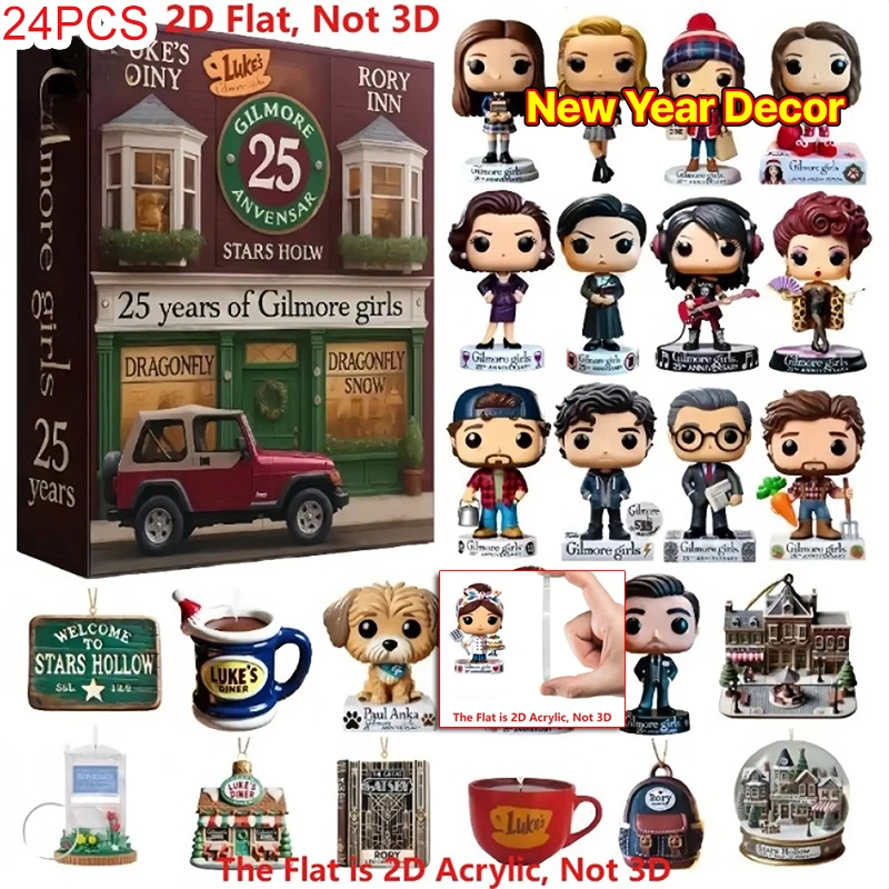 

24pcs 2025 Gilmore Girls 25th Anniversary Advent Calendar - 2D Flat Acrylic Collectible Christmas Tree Decor with 25 Characters