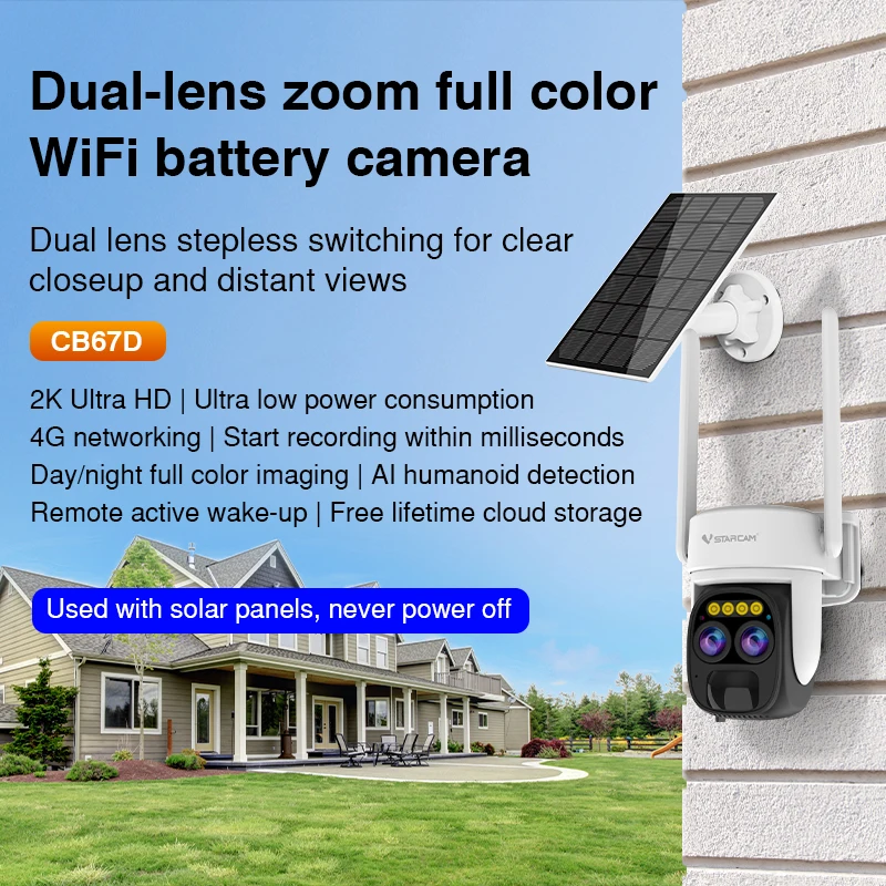 Vstarcam New 3MP 2K Dual Lens Outdoor Wifi 5X Zoom IP Camera Solar Power Supply Ball Integrated Security Surveillance Phone APP