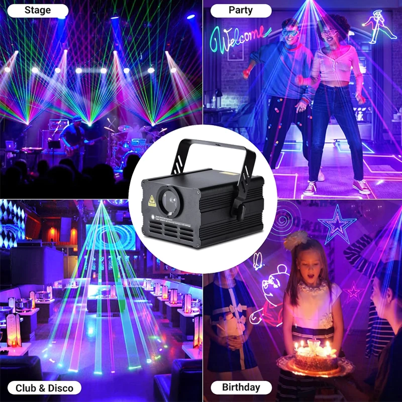 Animation RGB Laser Stage Light With DMX512 Sound Activated Control Disco Projector Light For DJ Party Birthday Wedding Bar Club