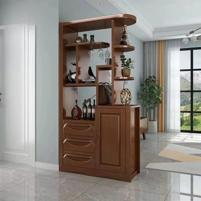 Solid wood wine cabinet Modern living room porch cabinet Foyer decorative partition cabinet Screen double-sided storage