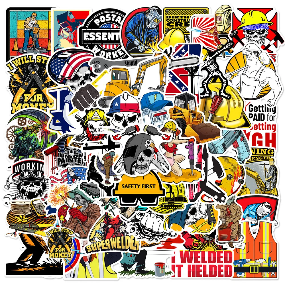 

10/30/50pcs Cool Welding Worker Stickers Cartoon Decals Decoration DIY Stationery Notebook Helmet Car Waterproof Sticker Kid Toy
