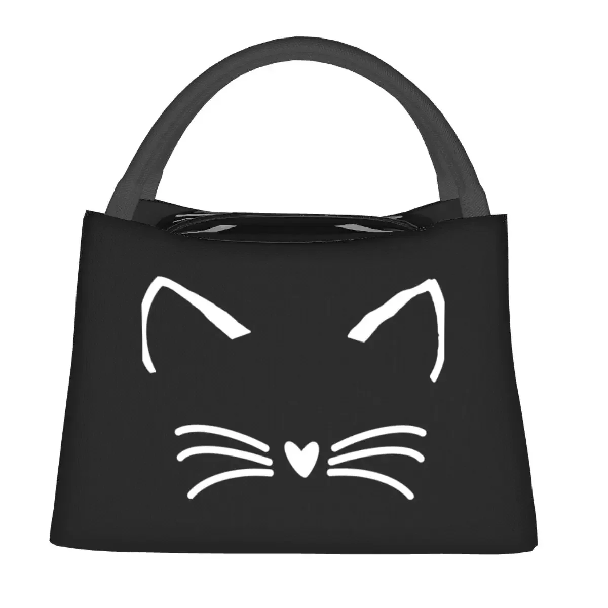 

Cute Cat Face Lunch Bag Animals Leisure Lunch Box Office Portable Zipper Thermal Tote Handbags Graphic Design Cooler Bag