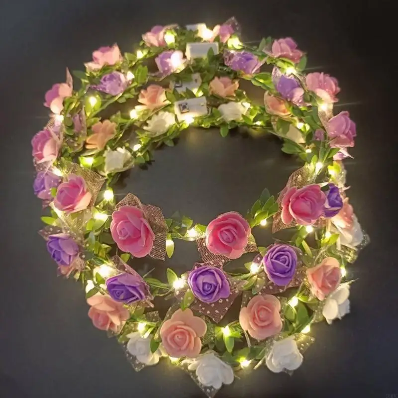 

39BC Luminous Wedding Colorful Flower Crown Birthday Favor Crowns with Flower Stage Party Woman Styling Headwear