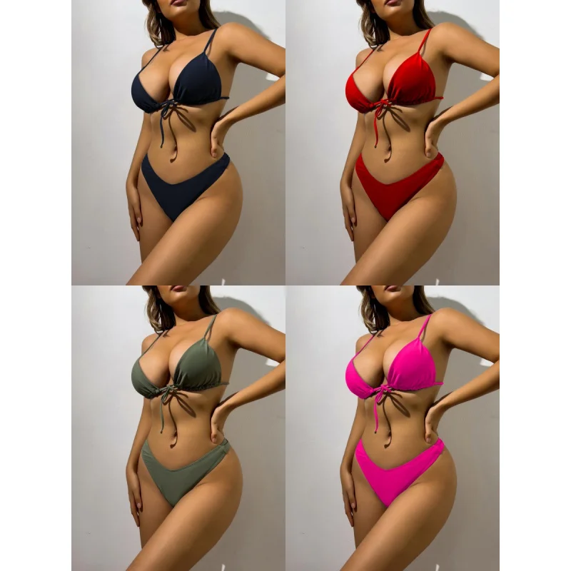 

NewbikiniSwimsuit Sexy Push up Solid Color Split Bikini Quality Swimming Suit Women