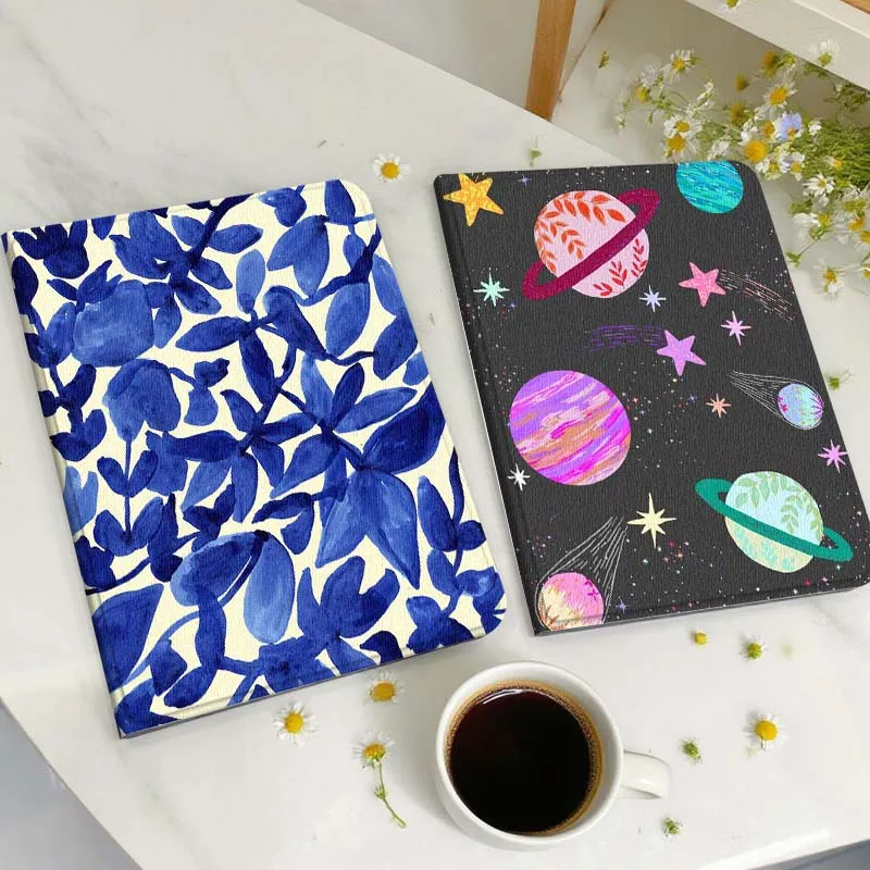 

Blue Leaf Pattern Art Tablet Case For Huawei Honor MatePad MediaPad Air 5 6 7 11 V6 V7 V8 V9 X9 X8 T10 T10s C5e T5 Gift