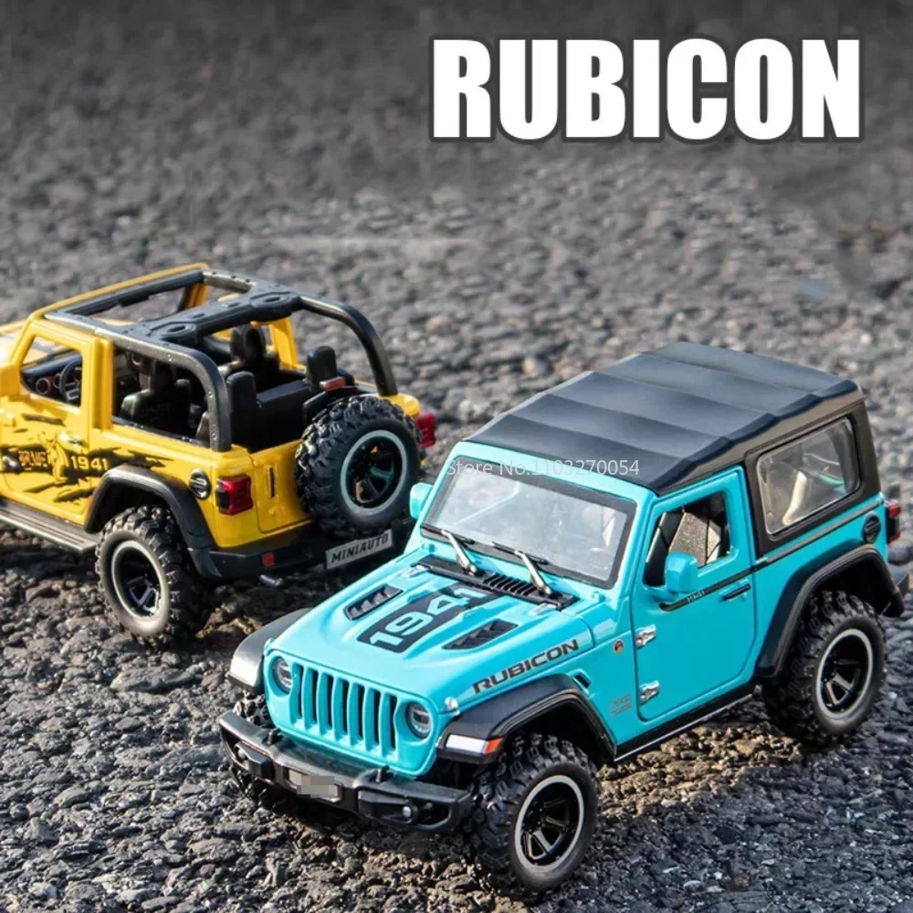 1/32 Wrangler Rubicon Off-road Toy Car Model Alloy Diecast Sound Light Pull Back 4 Door Opened SUV Vehicles for Kids Boys Gifts