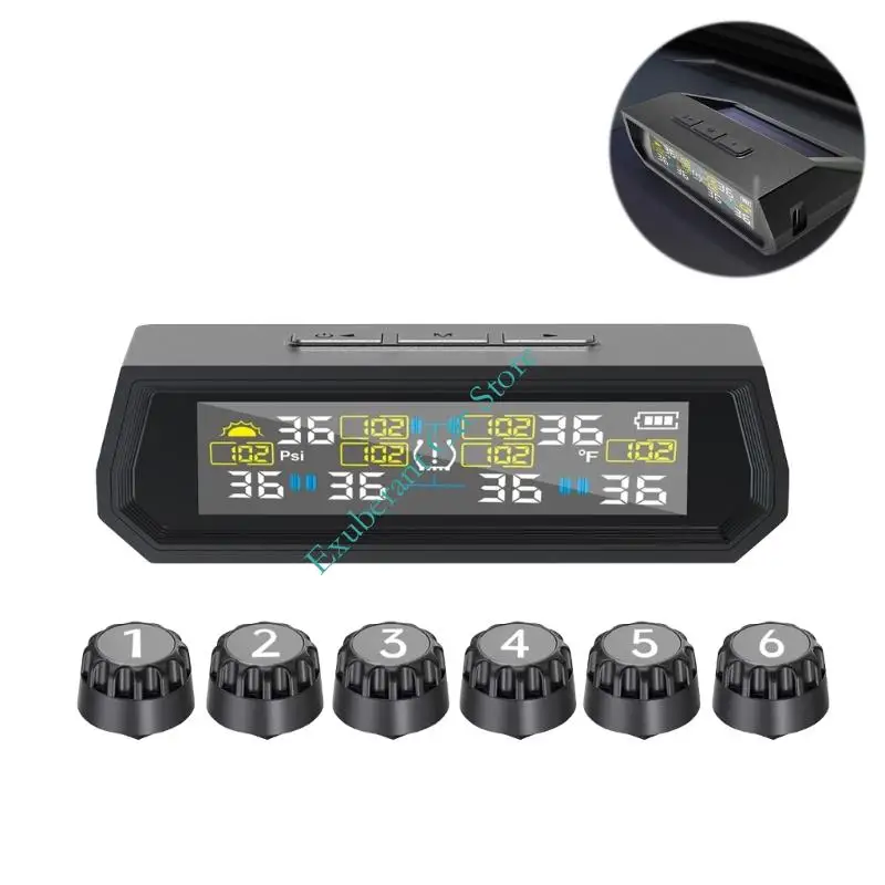 

H3CE Radio 6 Tire TPMS Live Pressure Temperature Alarm For Trucks Away Road Automobiles