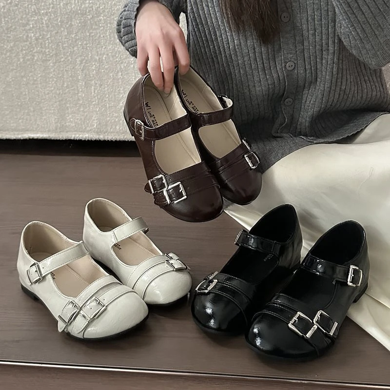 Retro Fashion round Buckle Sweet Cool Ballet Mary Jane Bean Shoes Women's Autumn New Style Korean Version Casual Loafers