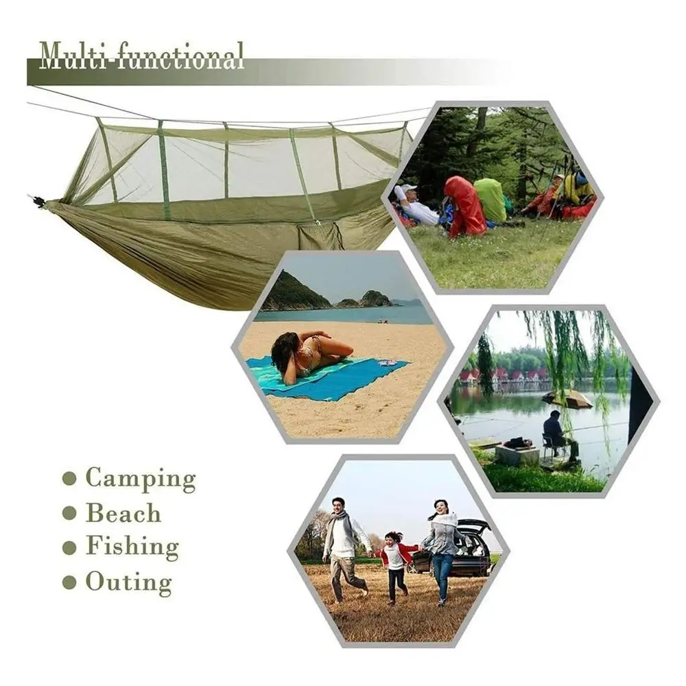 

Camping Garden Hammock With Mosquito Net, Outdoor Furniture Bed, Parachute Fabric, Sleeping Swing, Portable Hanging