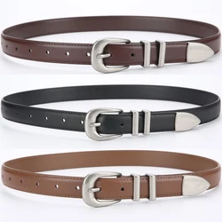 Fashion Women's Leather Belt Metal Double Loops Pin Buckle Belts for Woman Jeans Dress Cowskin High Quality Luxury Brands 2.3cm