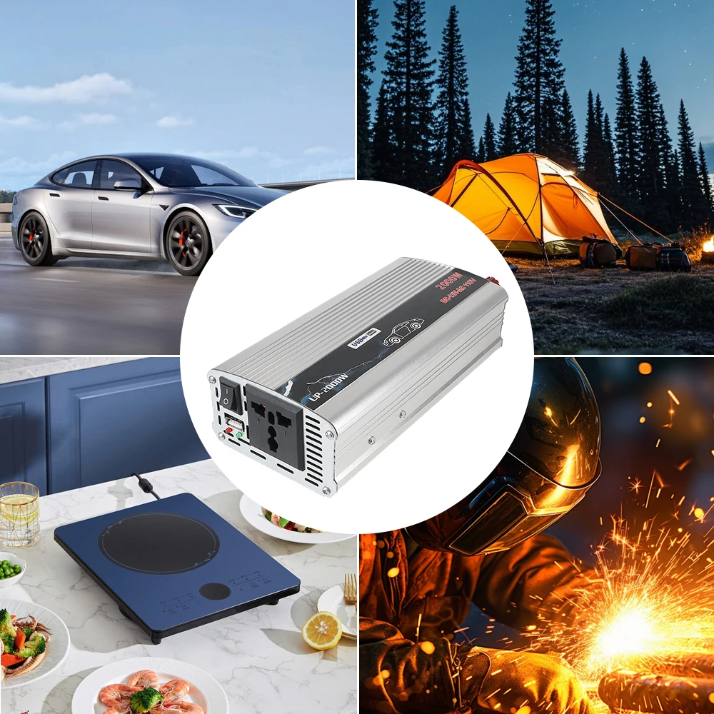 Soquete com usb dc 110v para 220v, inversor de energia para carro, 2000w, portátil, universal, montado em veículo, conversor ac doméstico, metal